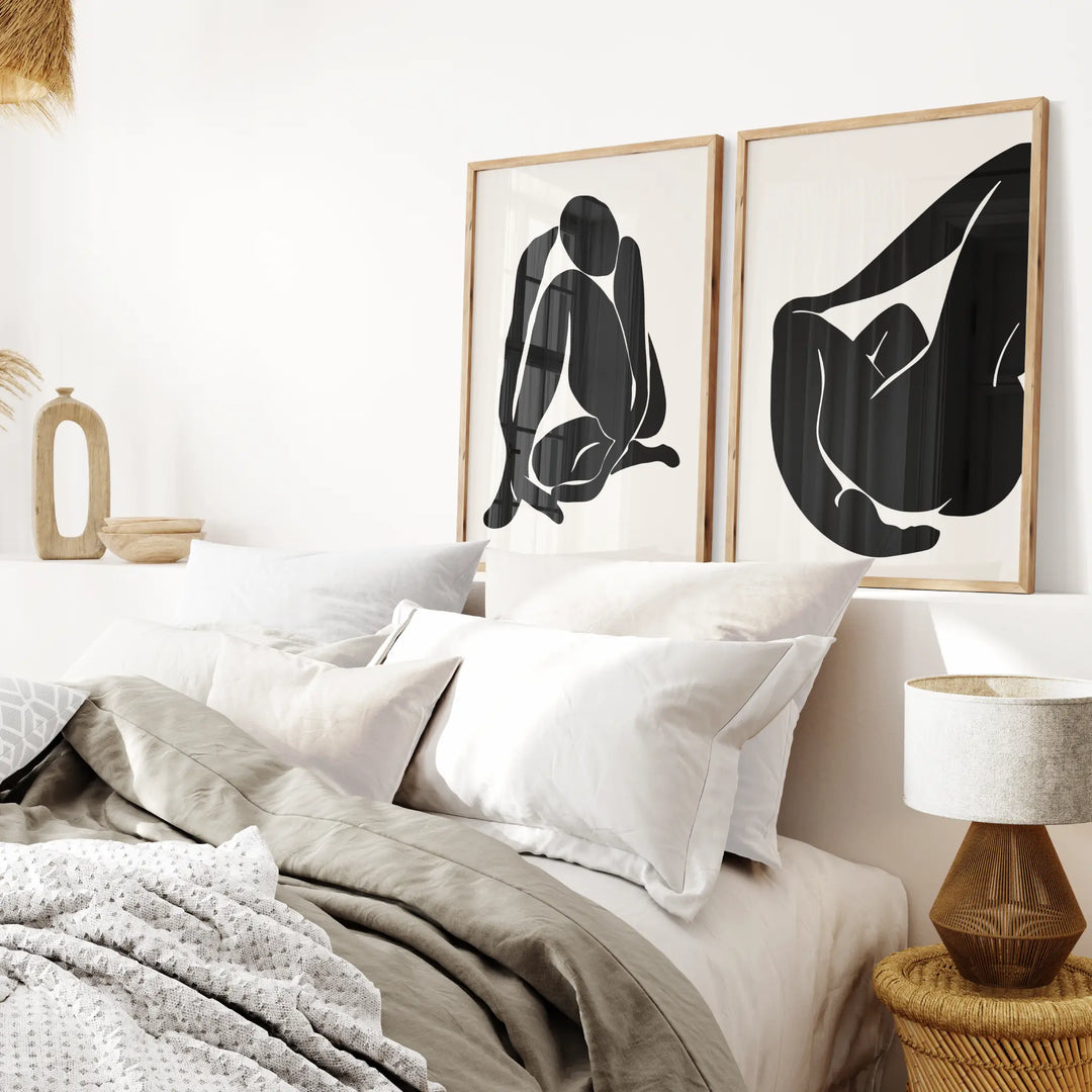 Matisse Women in Black Poster Set features minimalist black silhouette women on white background framed art prints.