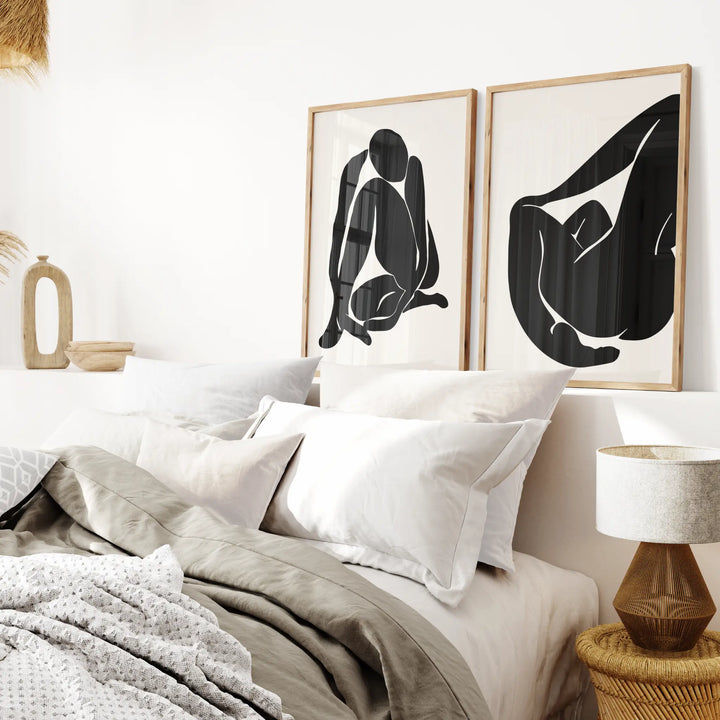 Matisse Women in Black Poster Set features minimalist black silhouette women on white background framed art prints.