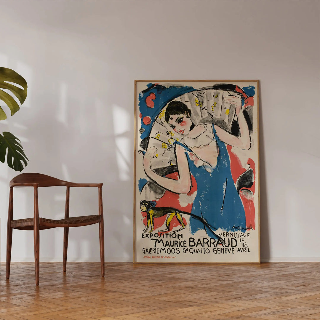 Maurice Barraud Exhibition Poster featuring vintage figurative art with blue, red, and black colors in an art print style.