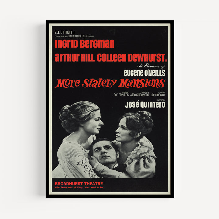More Stately Mansions Play Poster featuring vintage black, white, and red theatrical graphic art print.