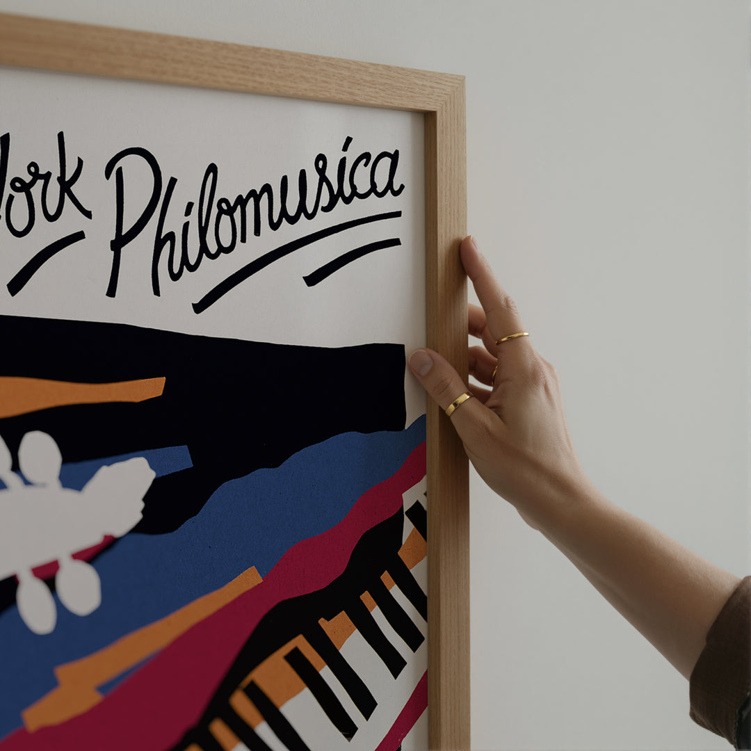New York Philomusica poster art print with abstract geometric musical motifs and primary colour palette