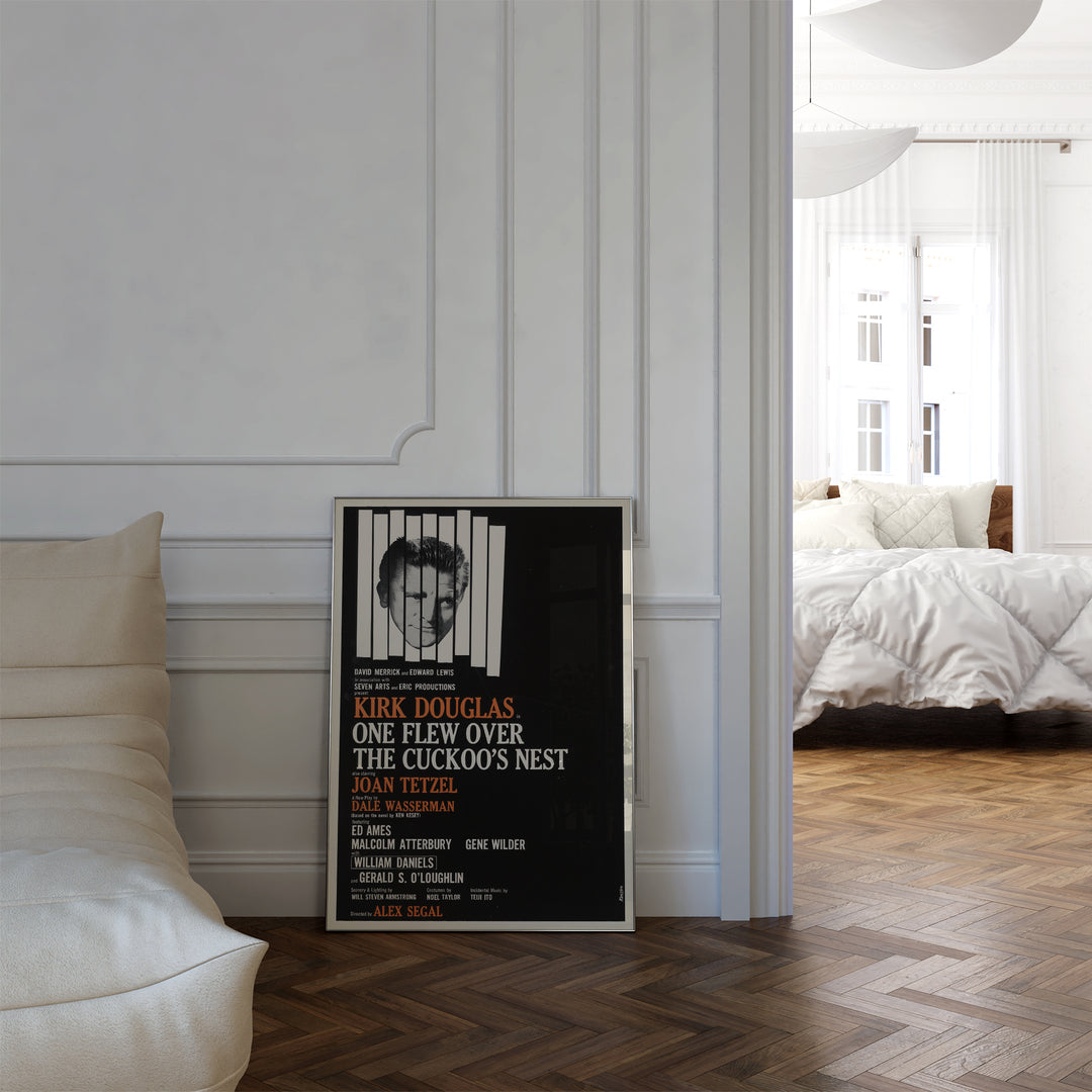 One Flew Over the Cuckoo's Nest Vintage Play Poster minimalist black, white, and orange framed poster wall art
