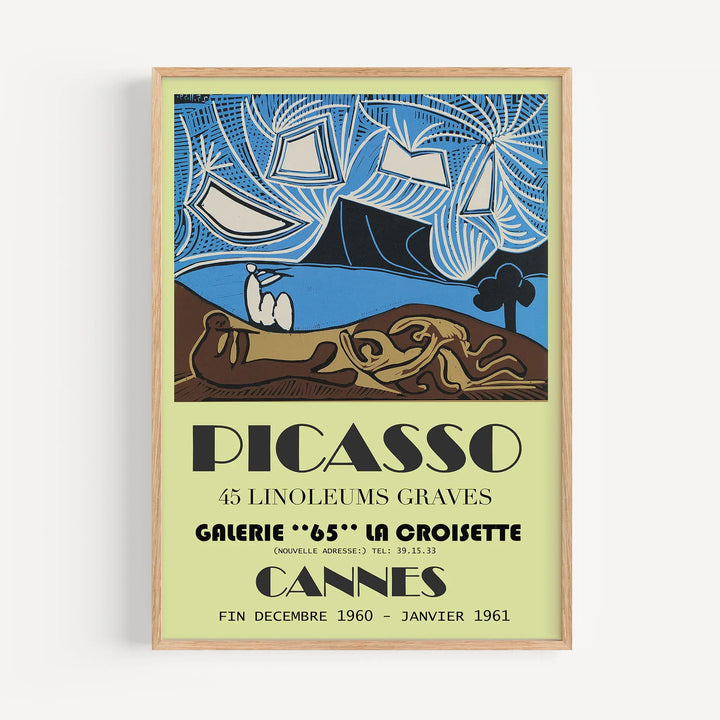 Picasso Cannes Exhibition Poster featuring abstract blue, brown, and black artwork in a minimalist style wall art print.