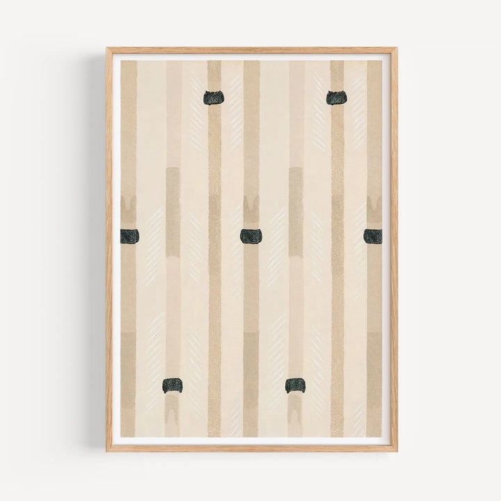 Shima Shima by Furia Korin Poster featuring minimalist beige and tan vertical stripes with subtle black accents art print