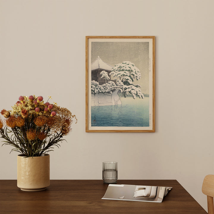 Snow at Godaido Temple in Matsushima by Hasui Kawase Poster
