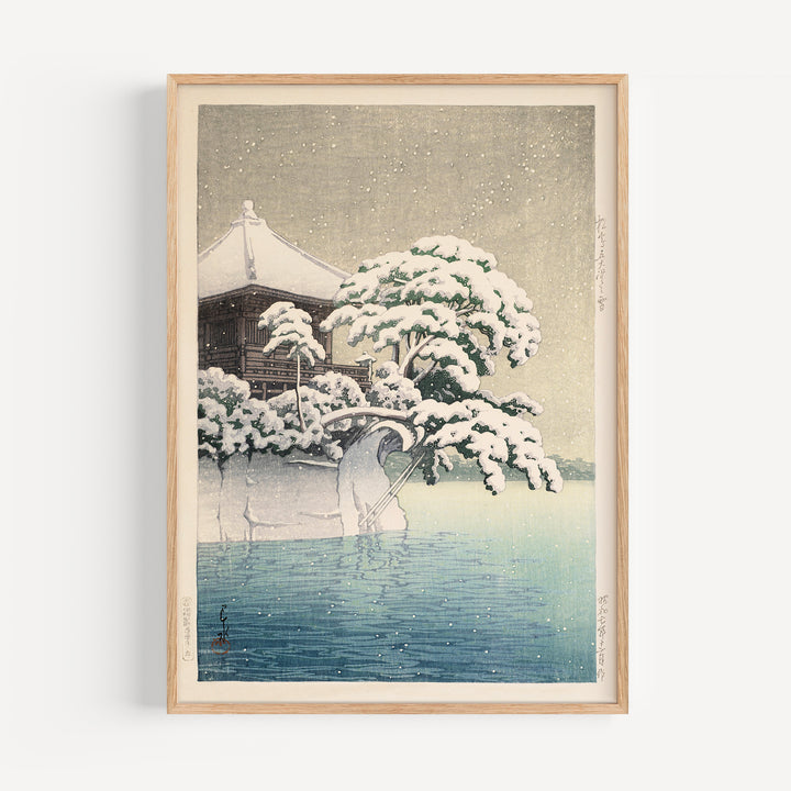 Snow at Godaido Temple in Matsushima by Hasui Kawase Poster