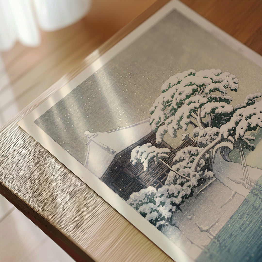 Snow at Godaido Temple in Matsushima by Hasui Kawase Poster