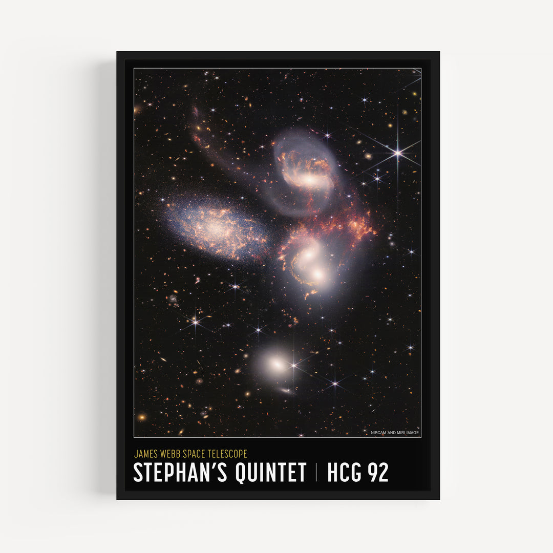 Stephan's Quintet James Webb Space Telescope poster print showing five galaxies in deep space with vivid colour detail