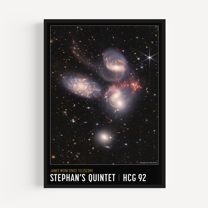 Stephan's Quintet James Webb Space Telescope poster print showing five galaxies in deep space with vivid colour detail
