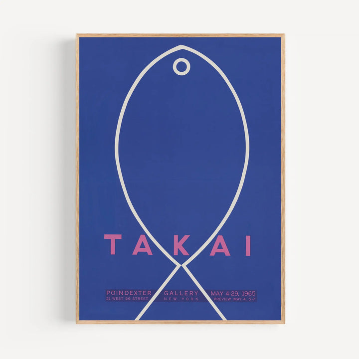 Takai Poindexter Gallery Exhibition Poster minimalist blue and pink art print with abstract line design resembling a fish