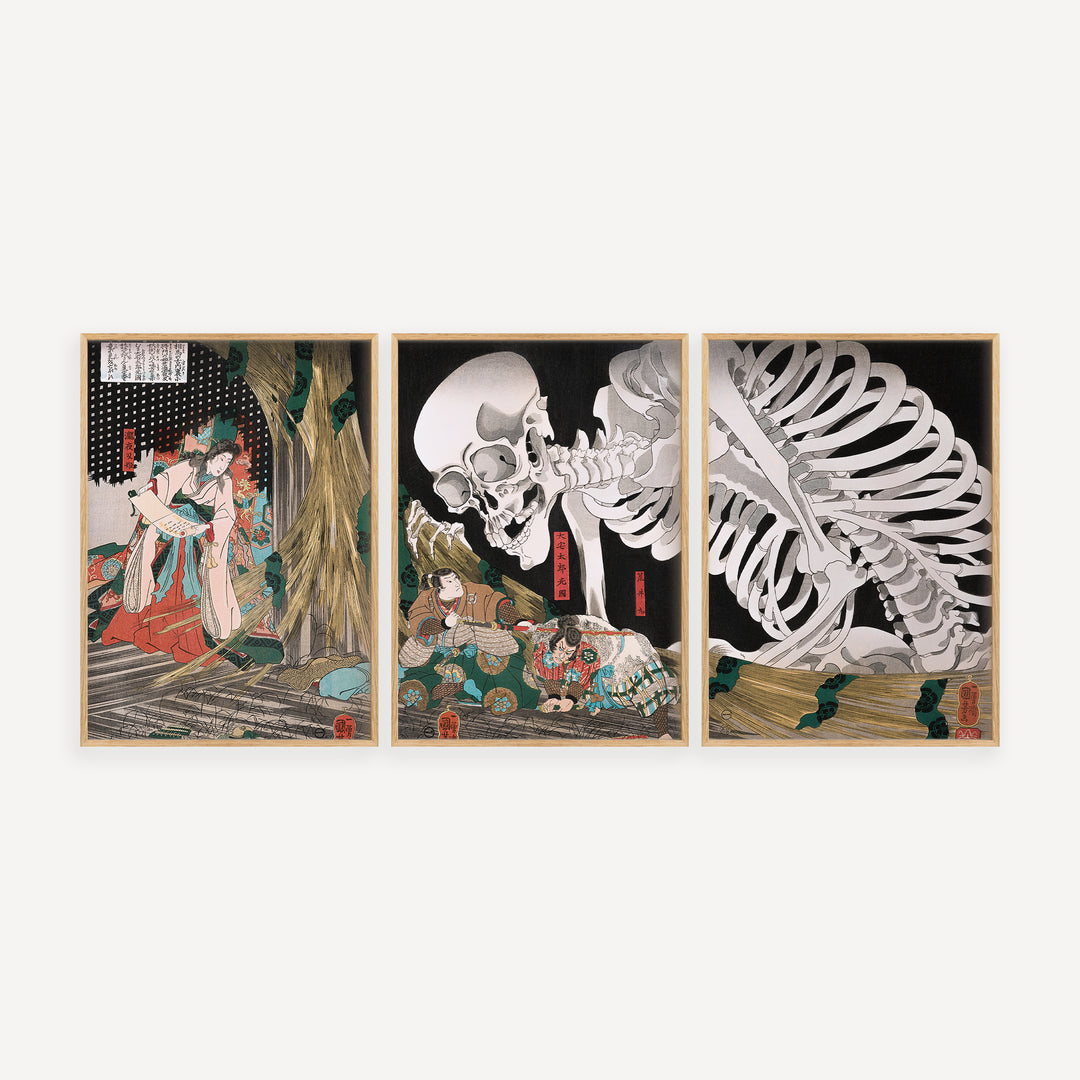 Takiyasha the Witch and the Skeleton Spectre, Utagawa Kuniyoshi Ukiyo-e triptych woodblock print poster set