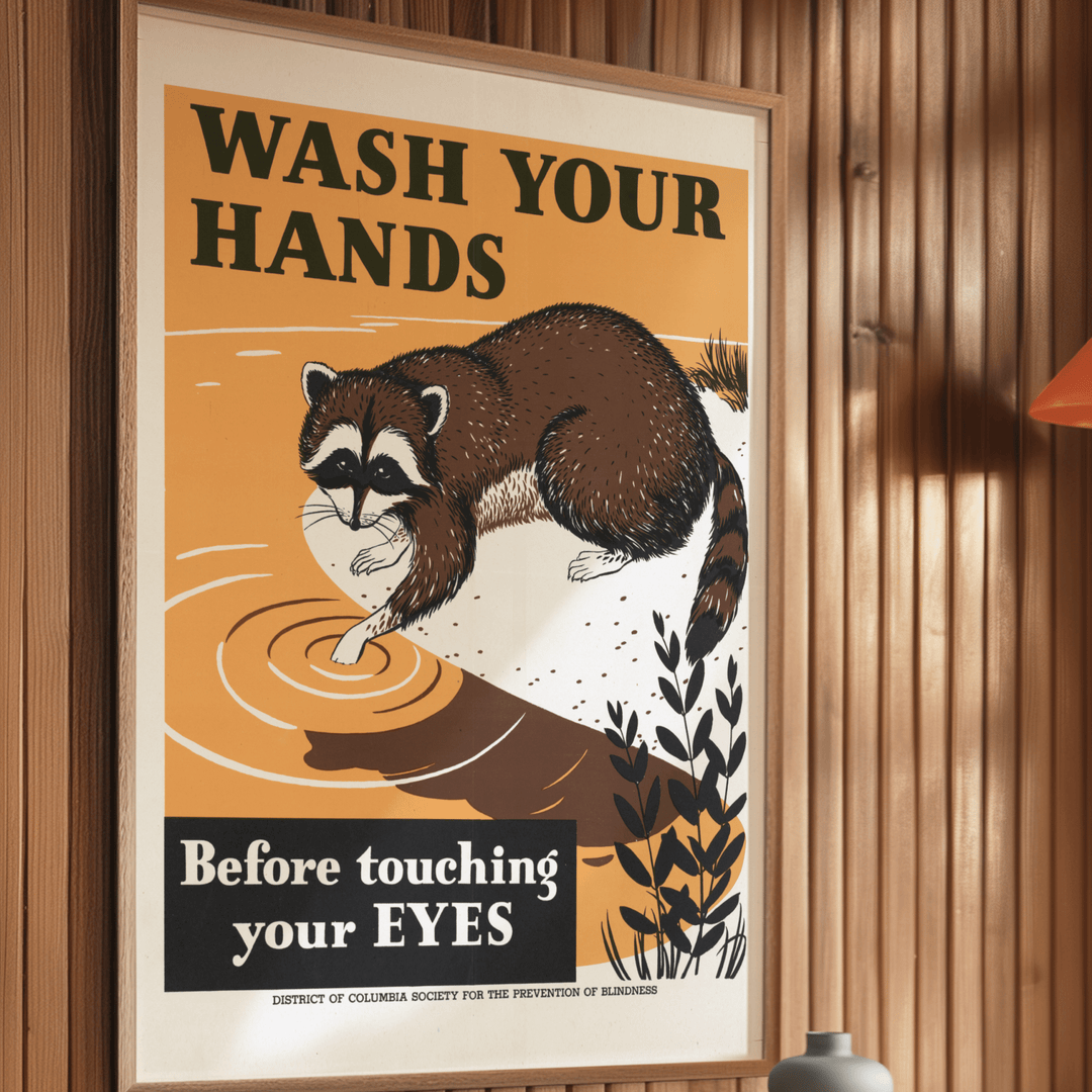 Wash Your Hands Raccoon Vintage Poster - Poster Room