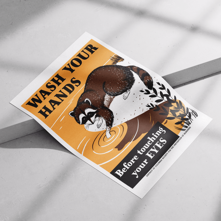 Wash Your Hands Raccoon Vintage Poster - Poster Room