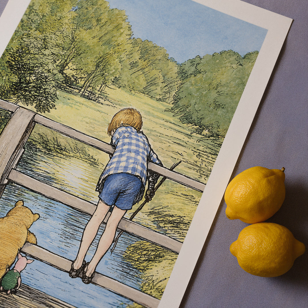 Winnie-the-Pooh and Christopher Robin at Bridge Vintage 1928 Poster