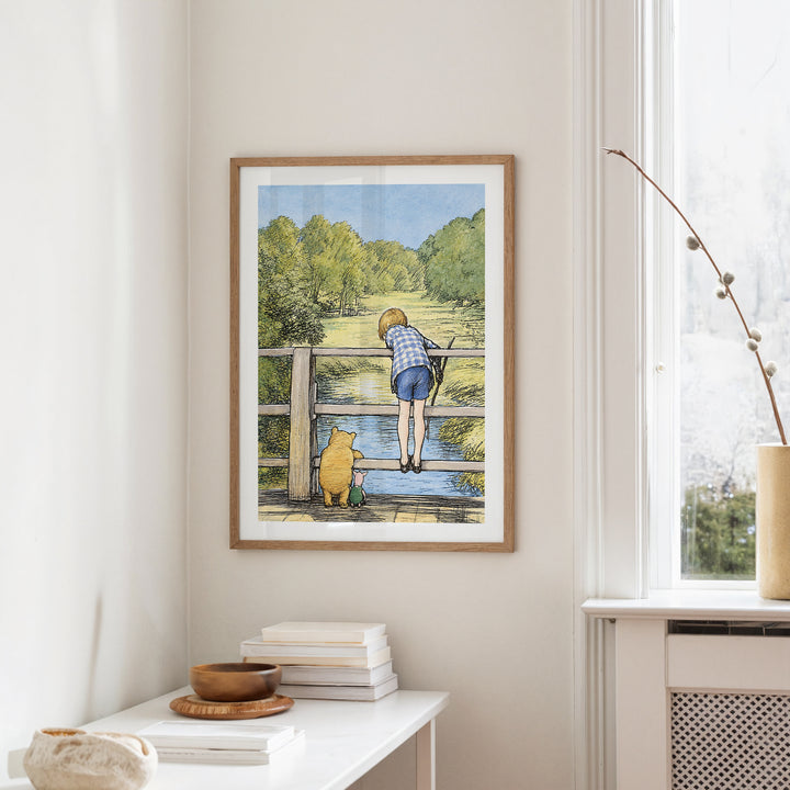 Winnie-the-Pooh and Christopher Robin at Bridge Vintage 1928 Poster