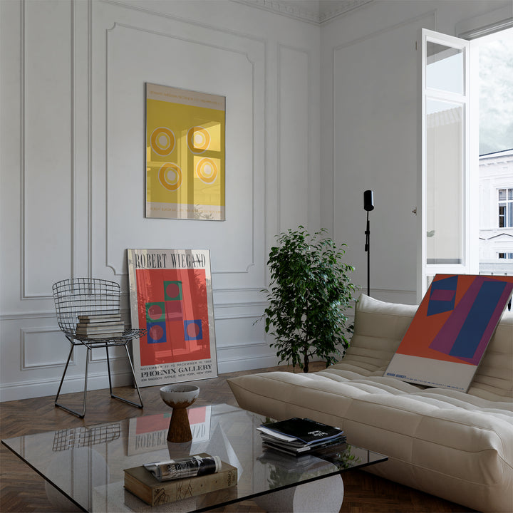 Richard Baringer Exhibition Poster minimalist abstract art print with bold yellow and beige geometric shapes