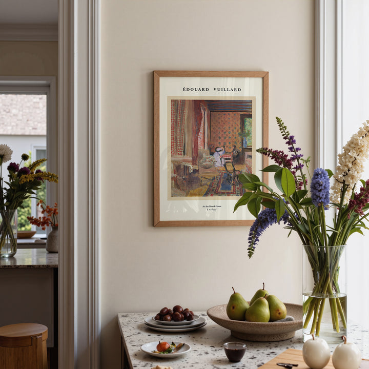 At the Board Game by Édouard Vuillard Poster, vintage style, warm earthy tones, framed art print wall art