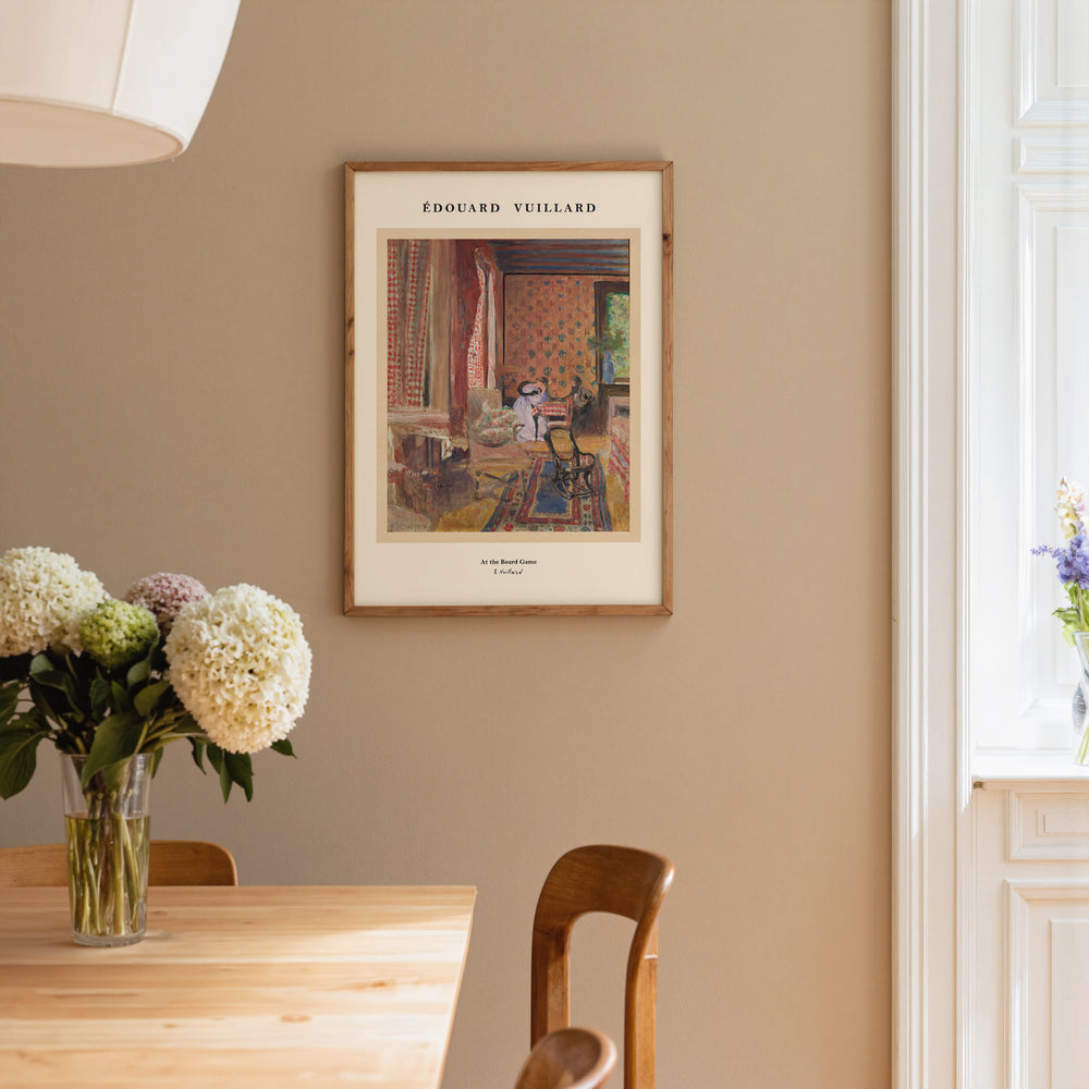 At the Board Game by Édouard Vuillard Poster featuring vintage warm tones in an interior scene art print.