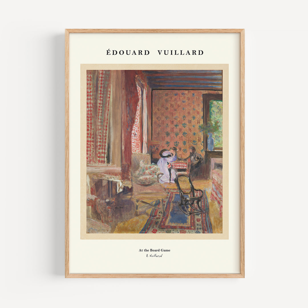 At the Board Game by Édouard Vuillard Poster, vintage interior scene with warm reds, blues, and browns, art print