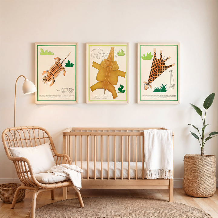 Elephant Origami French Vintage Poster