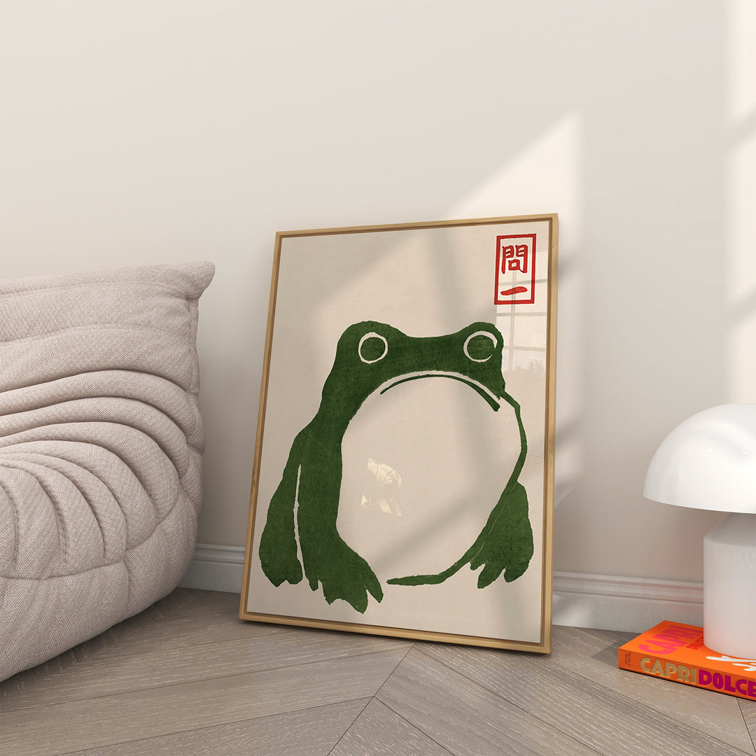 Green Woodblock Frog Poster
