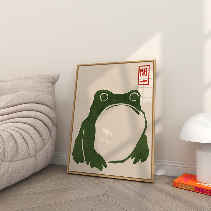 Green Woodblock Frog Poster