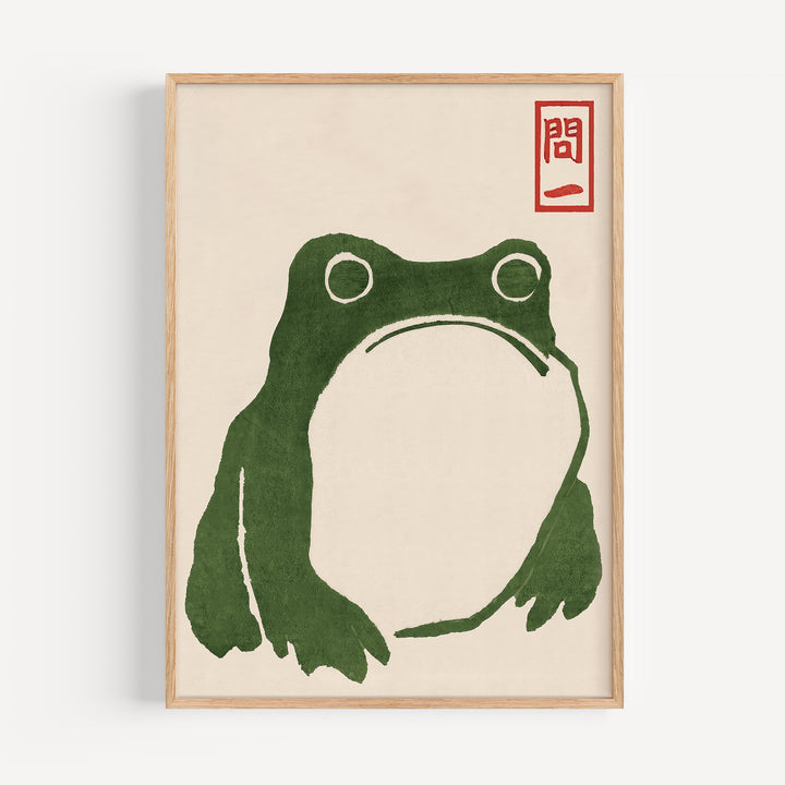 Green Woodblock Frog Poster