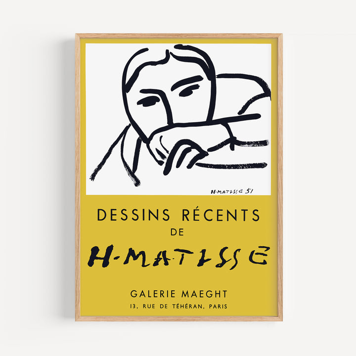 Henri Matisse Gallery Maeght Exhibition Poster featuring minimalist black line drawing on yellow background art print