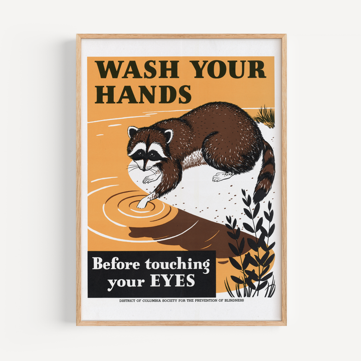 Wash Your Hands Raccoon Vintage Poster