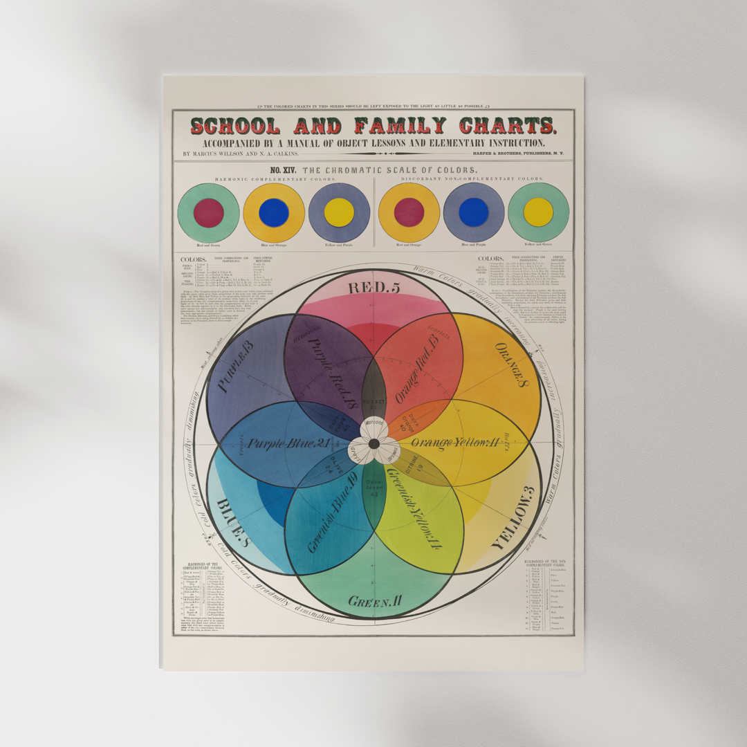 School and Family Charts Colors Vintage Poster