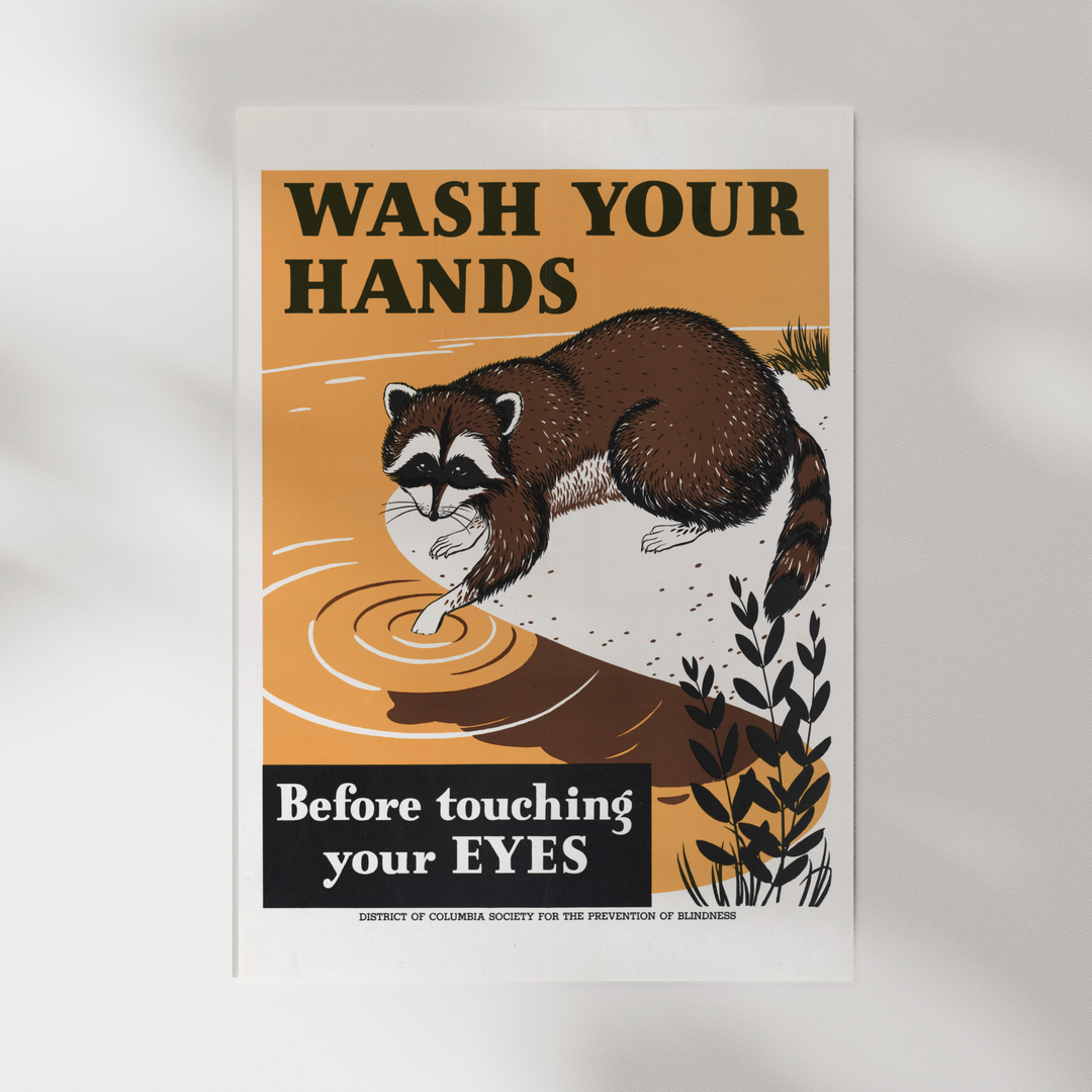 Wash Your Hands Raccoon Vintage Poster