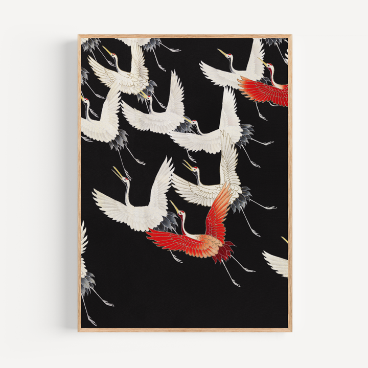 White Cranes Vintage Poster